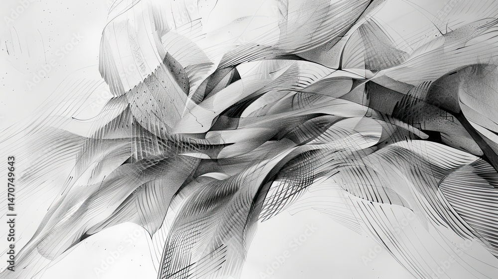 Poster abstract grayscale design with flowing lines