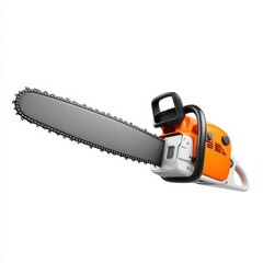 Orange chainsaw tool equipment object on white background