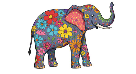Fototapeta premium Floral Elephant Illustration on White