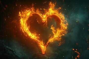 Fiery heart shape outlined in vibrant flames.