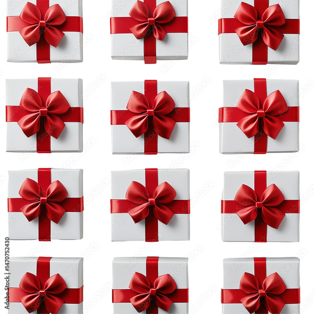 Poster thoughtfully wrapped transparent gift boxes adorned with red bows create a festive display for any c