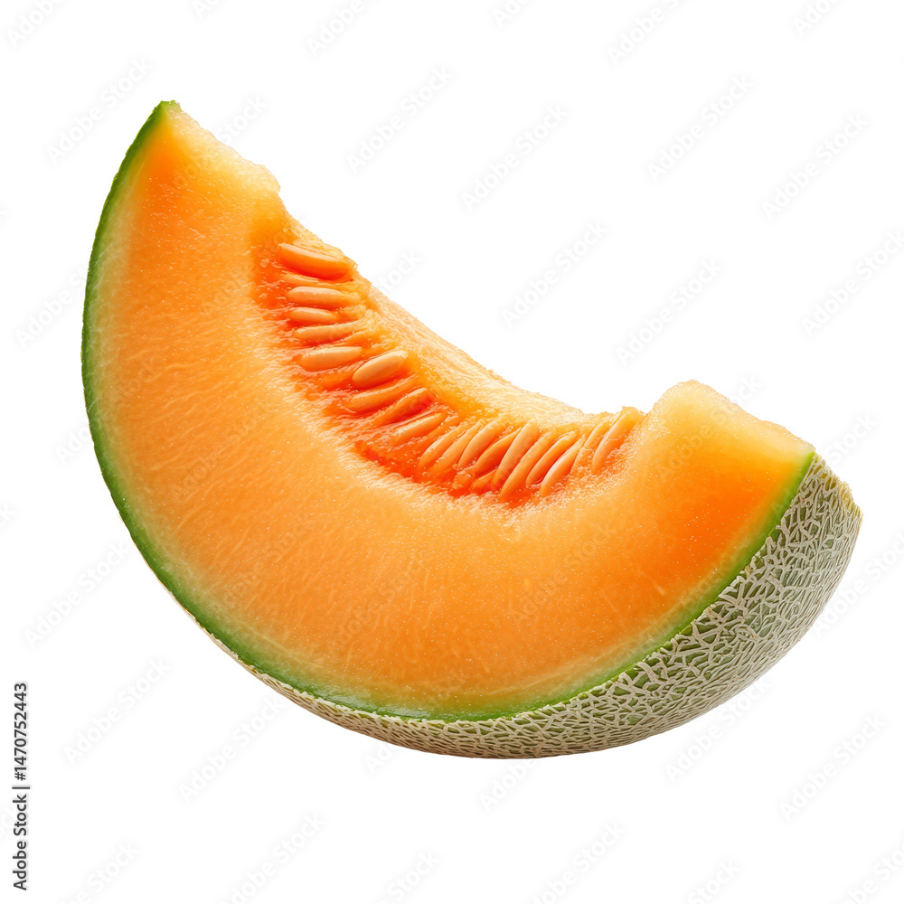 Poster fresh slice of cantaloupe melon displayed on a clean transparent background for food presentation or