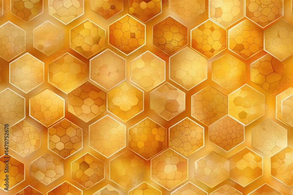 Poster golden honeycomb pattern with textured hexagons.