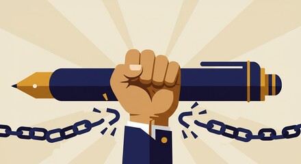 Breaking Chains with a Pen Representing Freedom of Expression