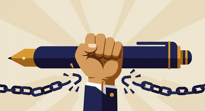 Breaking Chains with a Pen Representing Freedom of Expression
