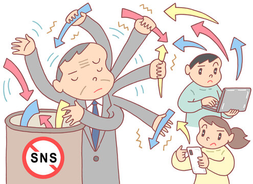 社会問題のイラスト - SNS規制・インターネット規制・ネット