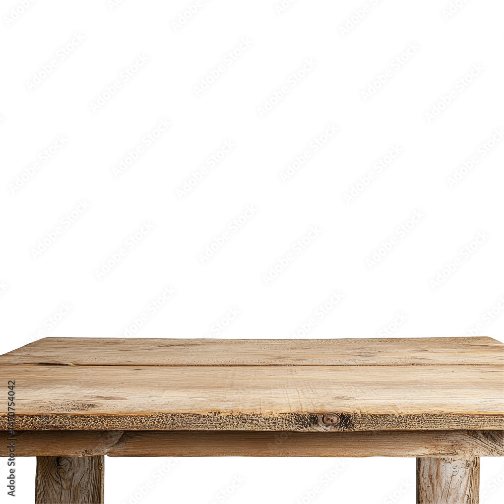 Poster empty wooden table top against a neutral backdrop for product placement in a welllit space, a blank 