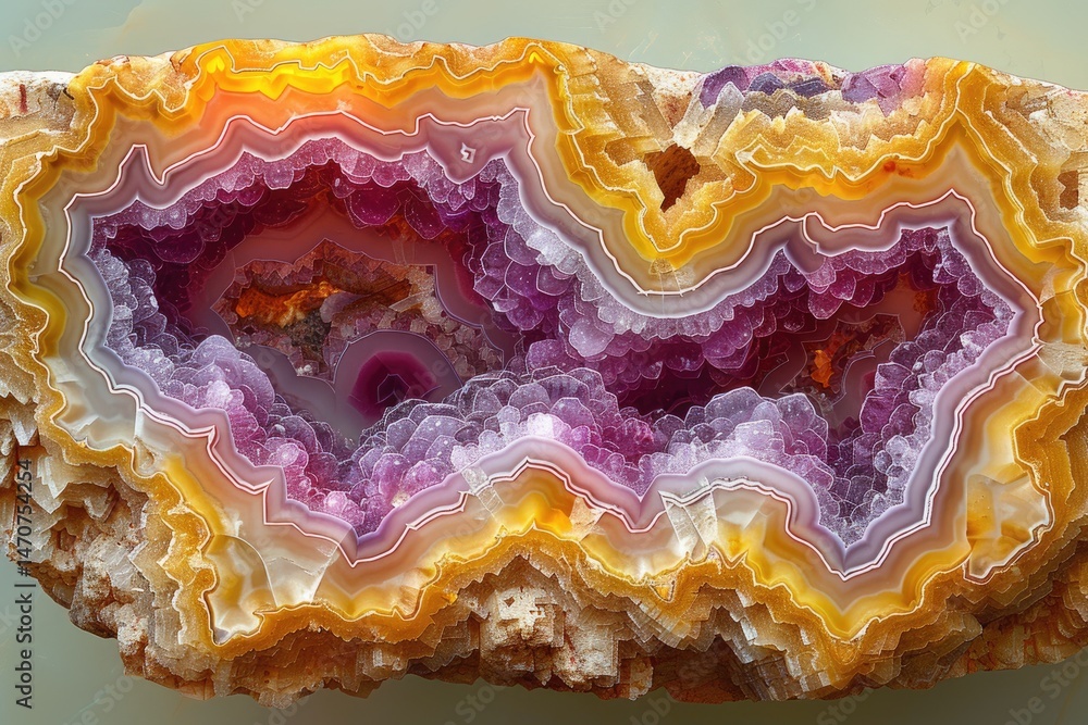 Poster vibrant layered agate slice displays intricate banding patterns.