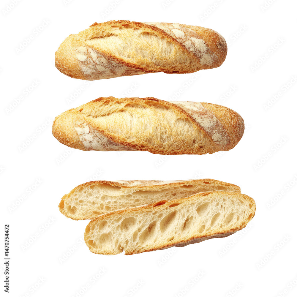 Aufkleber sliced baguette viewed from above with contrasting textures against a transparent background, differ