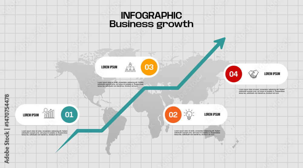 Poster infographic growth graph 4 steps with icon template for business and presentation vector illustratio
