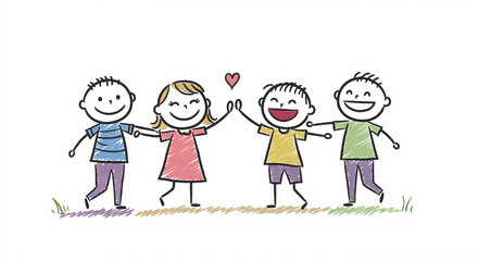 Fototapeta premium Kids showing affection while playing in a colorful garden 