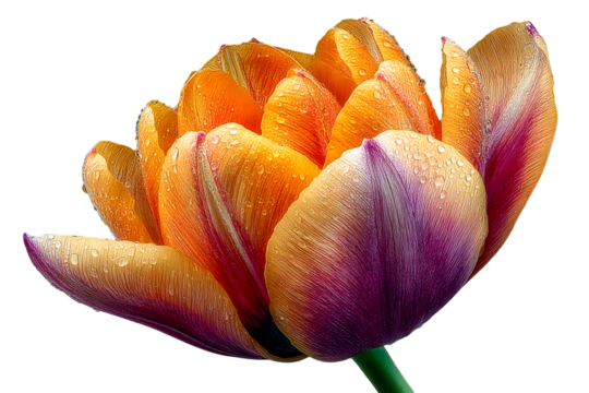 Closeup of a DewKissed Orange and Purple Tulip Flower - Powered by Adobe