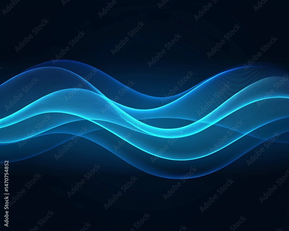 Poster abstract blue flowing waves design on a dark background for digital artwork and concepts.