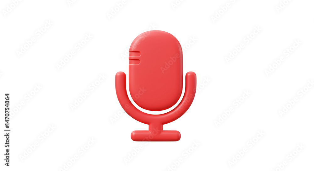 Poster a minimalistic red microphone icon with rounded design on a clean white background studio shot