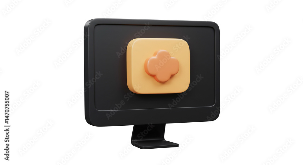 Aufkleber a black computer monitor displaying a yellow square with an orange plus sign in the center