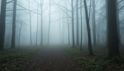 Fototapeta premium path through a foggy forest with trees