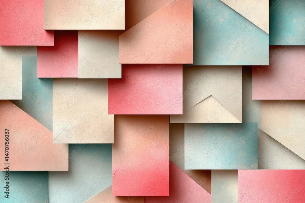 Poster abstract geometric pattern of overlapping shapes in pastel colors.