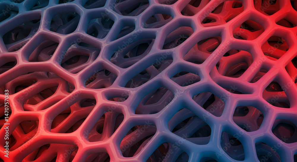 Poster abstract cellular structure with red and blue gradient lighting close up macro view of pattern