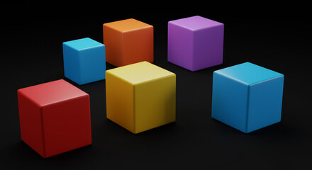 Obraz premium A group of colorful cubes arranged on a black surface with soft lighting and a simple composition style
