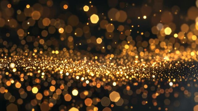 A mesmerizing display of light where golden specks create a bokeh effect. This abstract design brings forth feelings of warmth, celebration, and wonder. Great for backgrounds or overlays.
