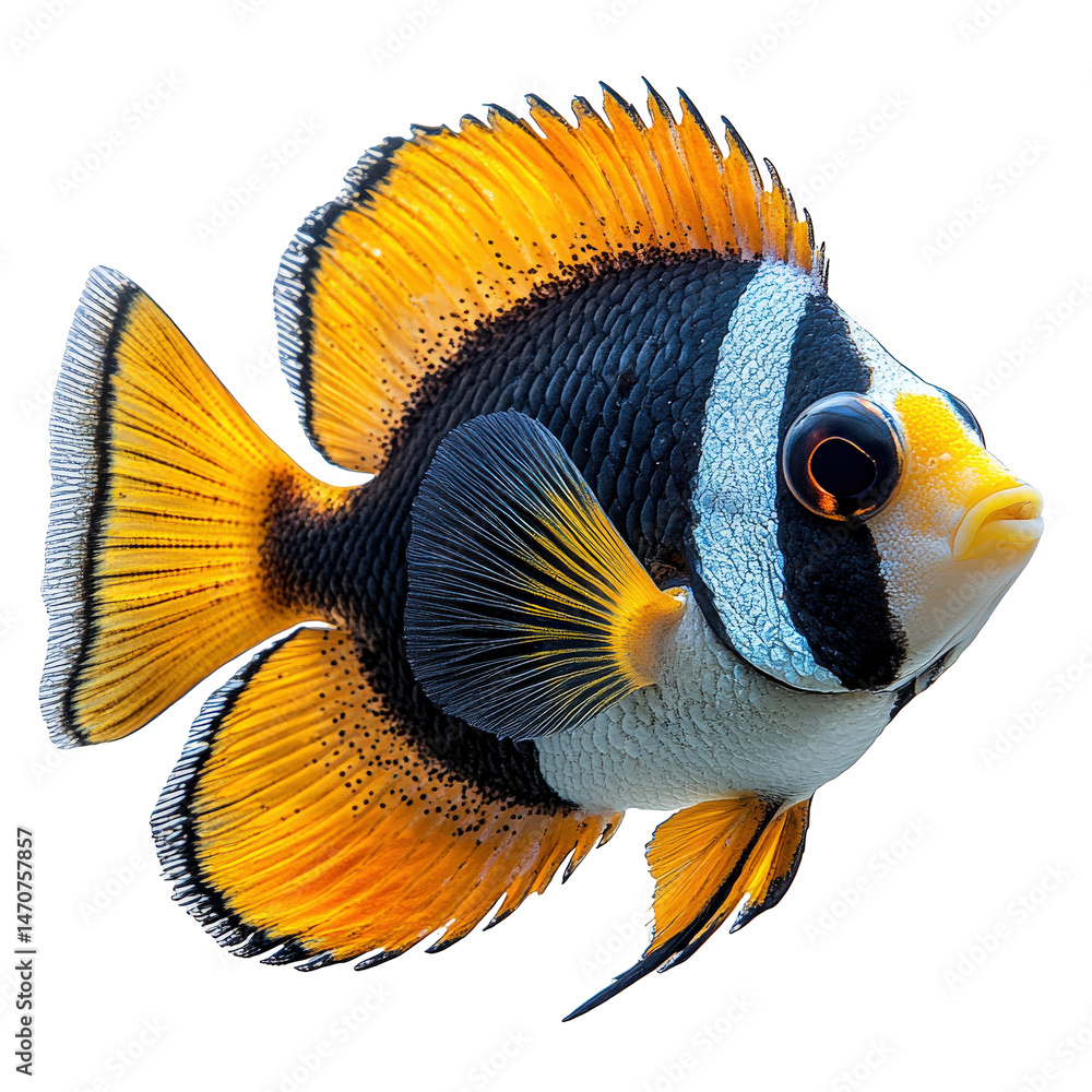 Poster striking aquatic creature with vibrant coloration and intriguing patterns against transparency