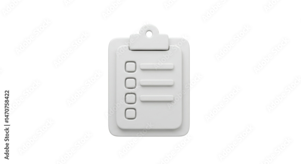 Poster a simple white clipboard with checklist items on a white background in a rendered style image