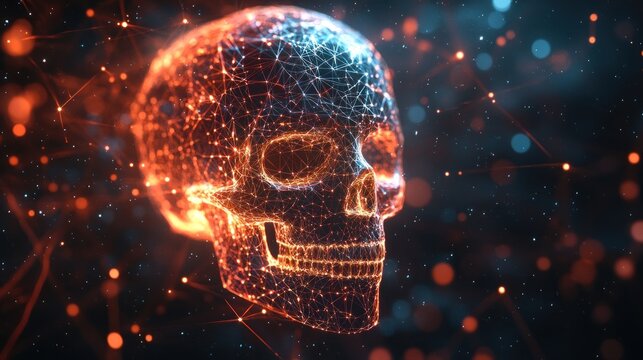 Digital skull, glowing network - Powered by Adobe