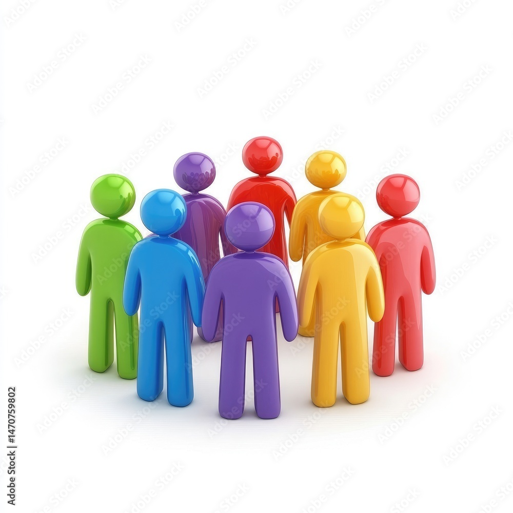Poster colorful figures form a circle, representing unity.