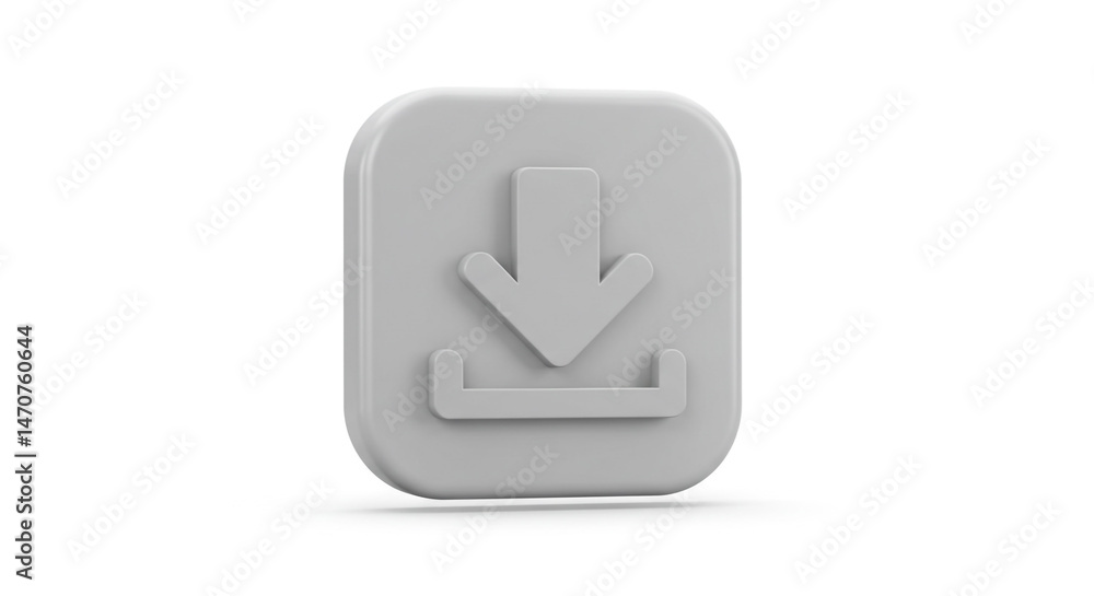 Poster isolated gray square download icon with arrow pointing down on a white background in a studio shot