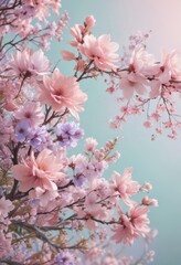 Obraz premium Abstract swirling pastel colors, vibrant spring blossoms , acrylic, renewal, life