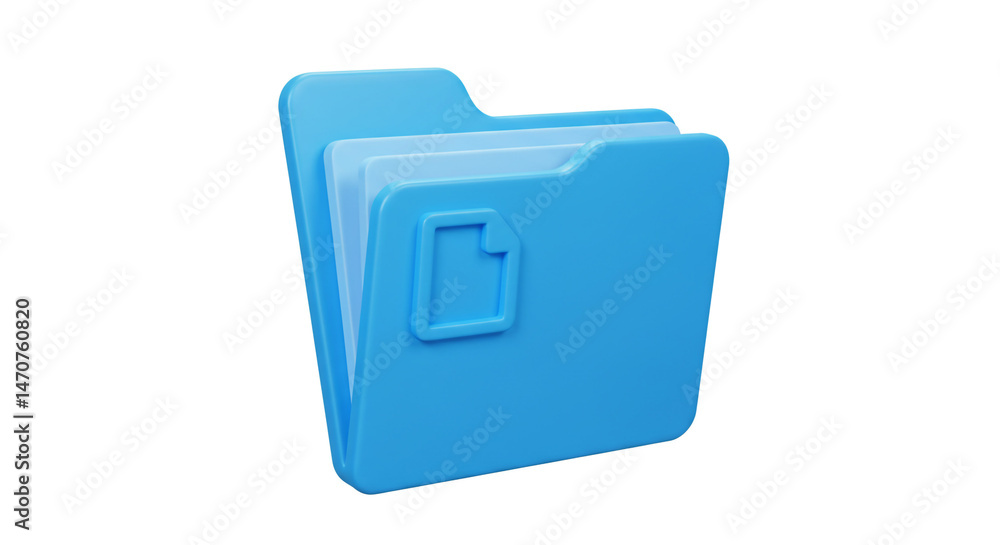 Aufkleber isolated blue folder with document icon and some papers inside on a plain white background