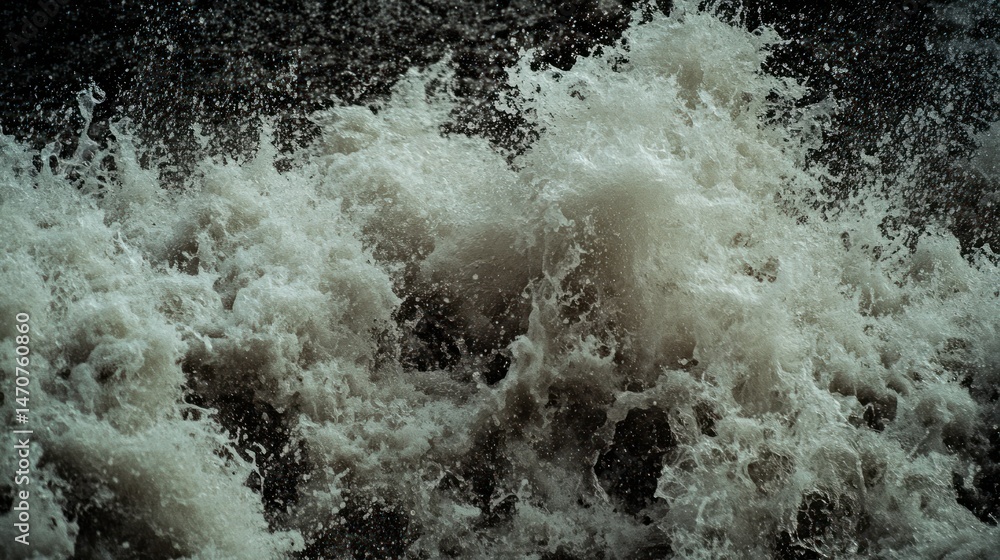 Poster intense image of turbulent water crashing and splashing rapidly