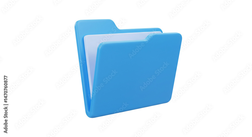 Fototapete a blue folder icon with a white sheet of paper inside on a plain white background in digital style