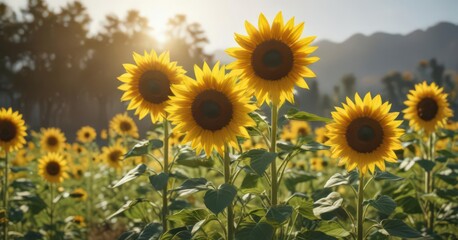 Obraz premium Vibrant yellow sunflowers in full bloom, sunny day , sunny, image, golden