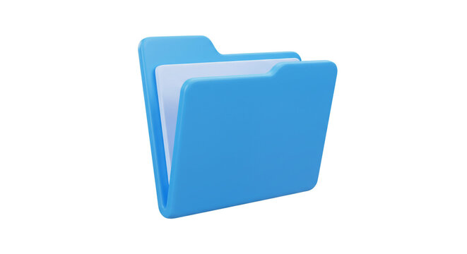 A blue folder icon with a white sheet of paper inside on a plain white background in digital style