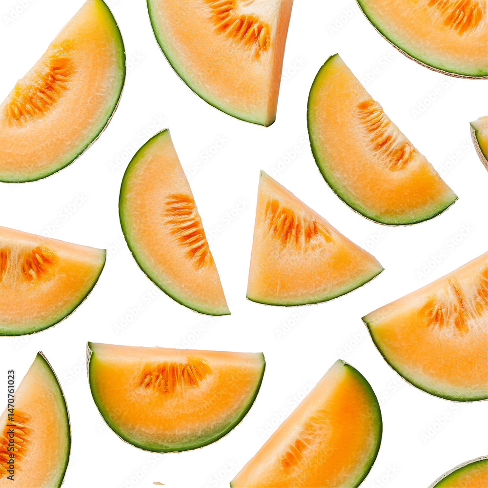 Poster cantaloupe melon slices arranged neatly on a transparent background for a fresh and vibrant display,
