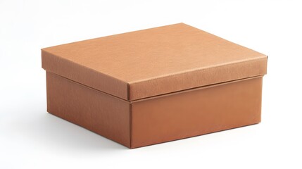 Square cardboard gift packaging box with lid for product presentation and retail display, brown color box
