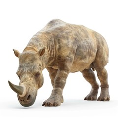 Naklejka premium Prehistoric rhinoceros with a distinctive coat pattern.