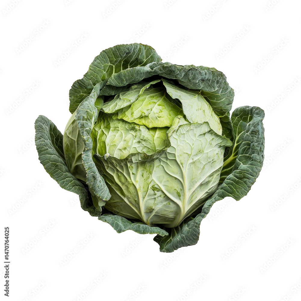 Poster fresh pointed cabbage on a clean transparent background highlighting its crisp texture and vibrant g