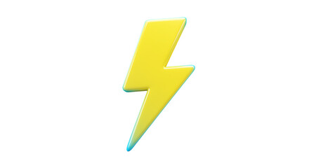Isolated yellow lightning bolt with blue outline on a plain white background in a studio shot