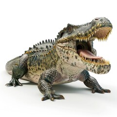Fototapeta premium Prehistoric crocodile, large and formidable, with an open mouth.