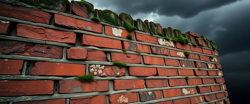 brick wall with moss growing on it