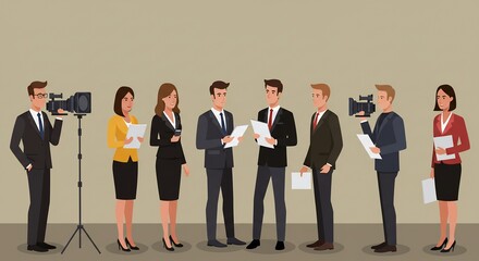 Press Conference with Presenters and Camera Crew Illustration