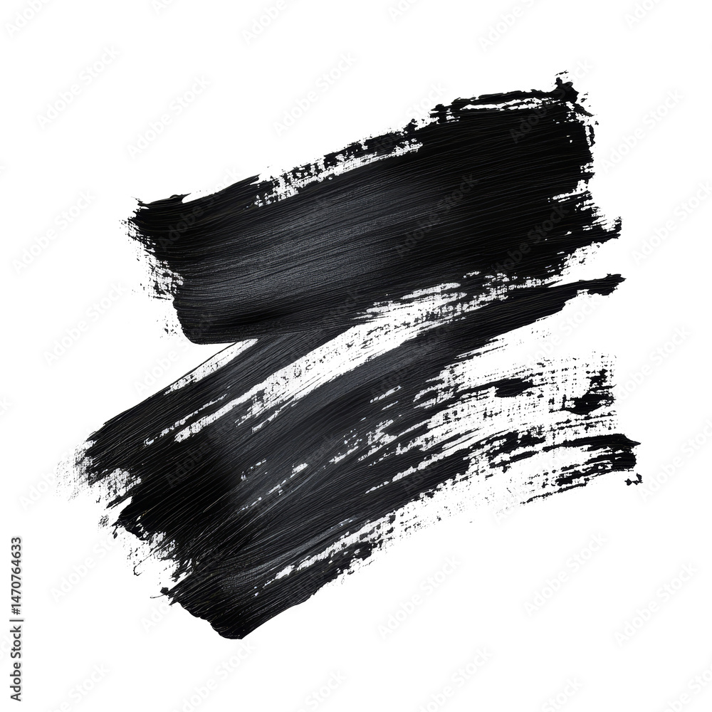 Poster isolated brush stroke in black paint on a transparent background featuring texture and movement for 