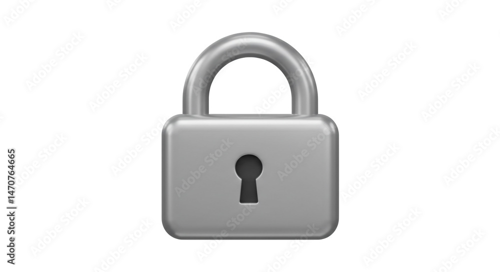Poster a shiny silver padlock with a keyhole centered on a white background in a minimalistic style