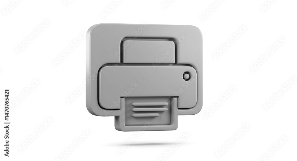 Poster a gray printer icon with a rounded square shape on a white background in a studio setting