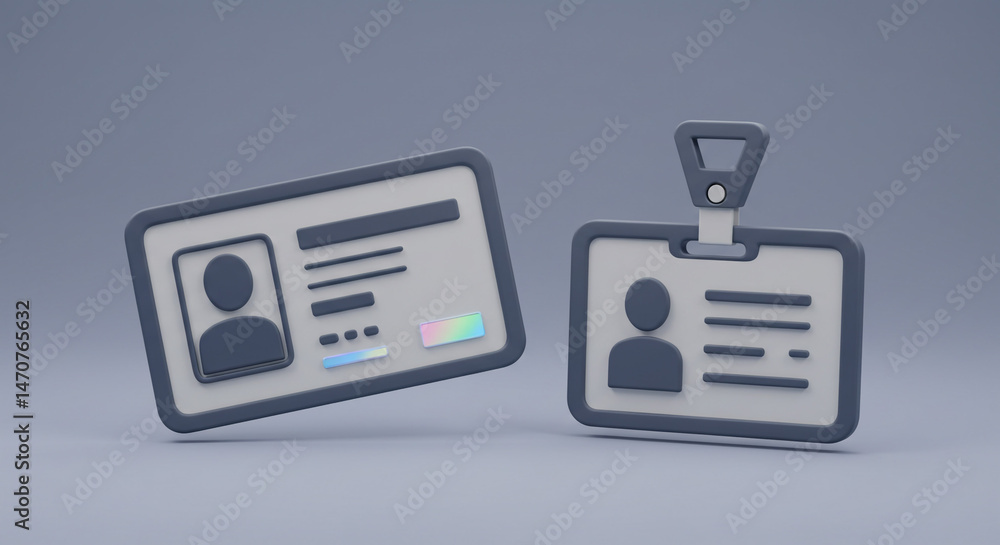 Aufkleber two identity cards with profile picture and text fields on a gray background in a studio shot