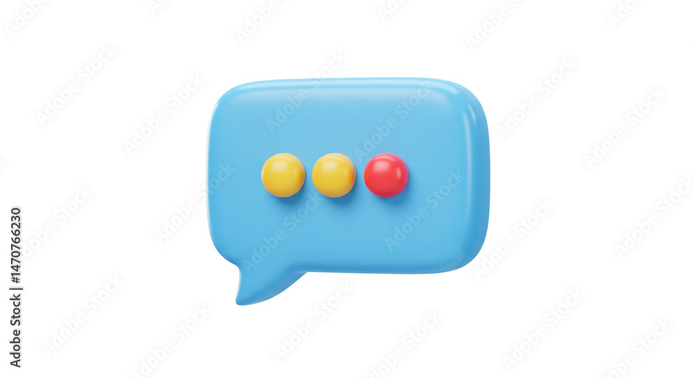 Poster a blue speech bubble with two yellow dots and one red dot on a white background in a rendered image