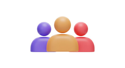 Illustration of three stylized figures with spherical heads in different colors on white
