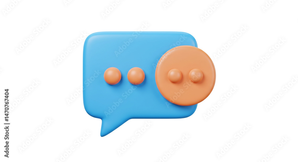 Aufkleber a blue speech bubble with three dots and an orange circle with two dots on a white background